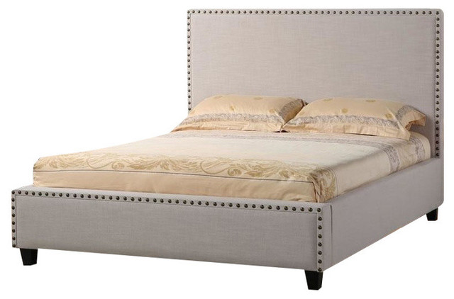 La Jolla Nail Head Accent Bed, Desert Sand Linen, Queen