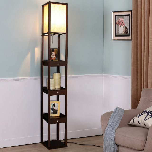 Brightech Maxwell Drawer Edition - Shelf & LED Floor Lamp Combination ...