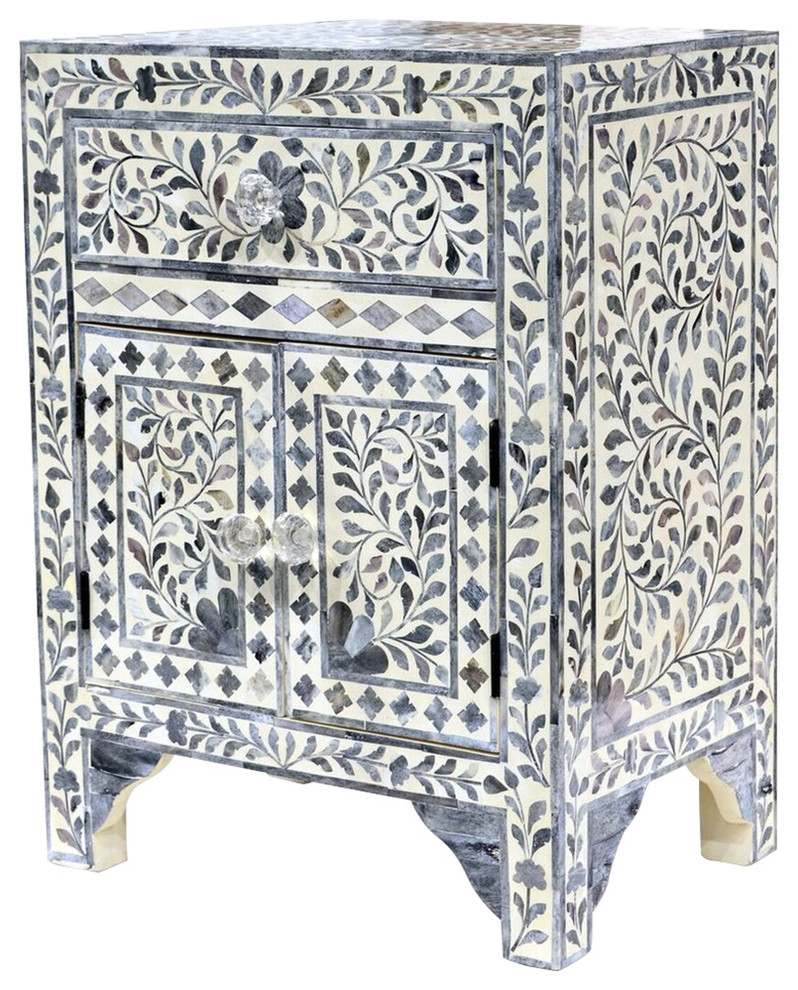 Steve Silver Fowler 1-Drawer Wood and Bone Accent Chest in Lilac Gray