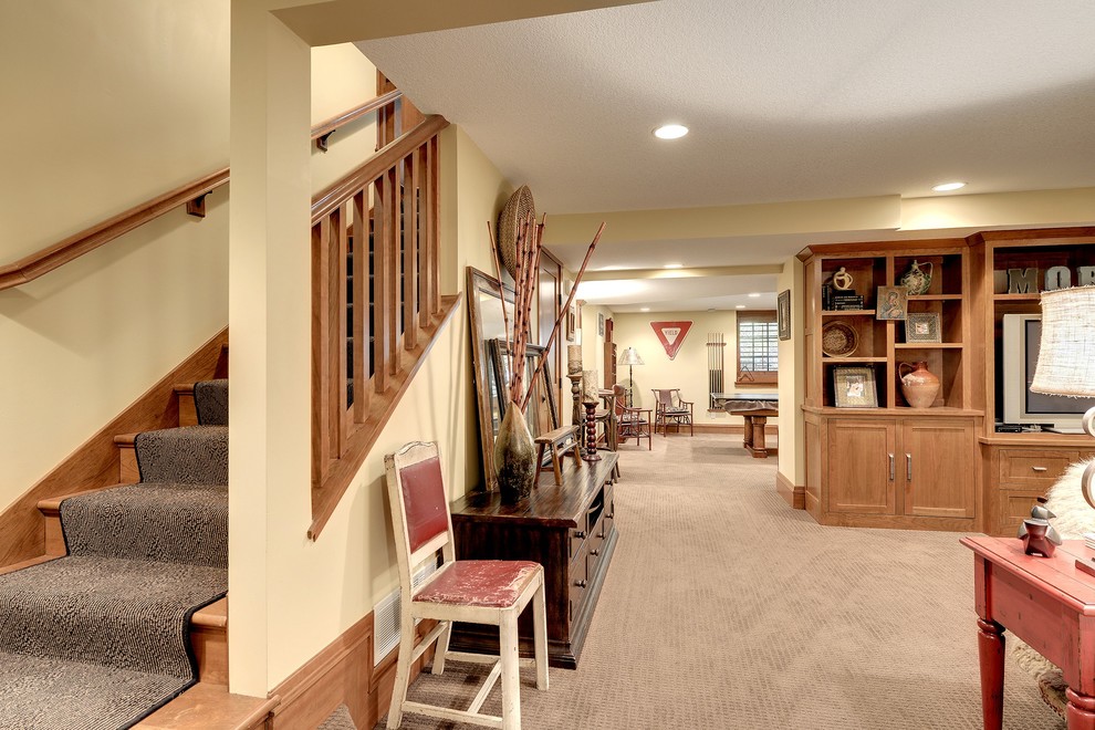 Design ideas for an arts and crafts basement in Minneapolis.