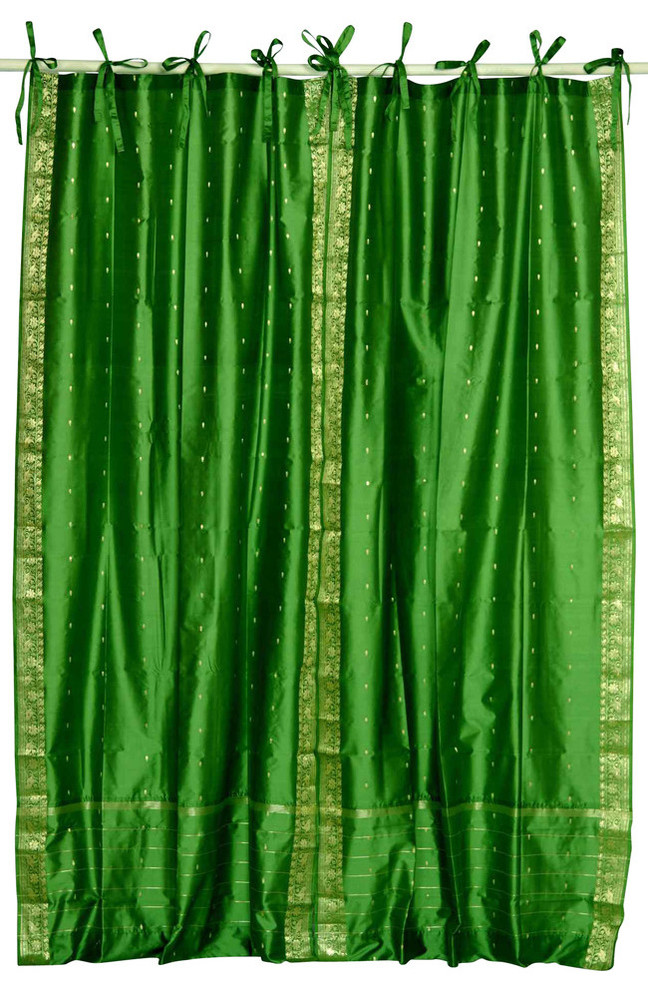 Forest Green  Tie Top  Sheer Sari Curtain / Drape / Panel   - 80W x 120L - Pair