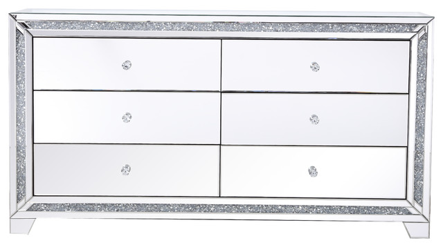 Marina Silver Crystal Mirrored 6 Drawer, 6 Drawer Cabinet