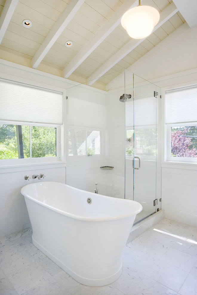 Photo of a traditional bathroom in San Francisco with a freestanding tub.