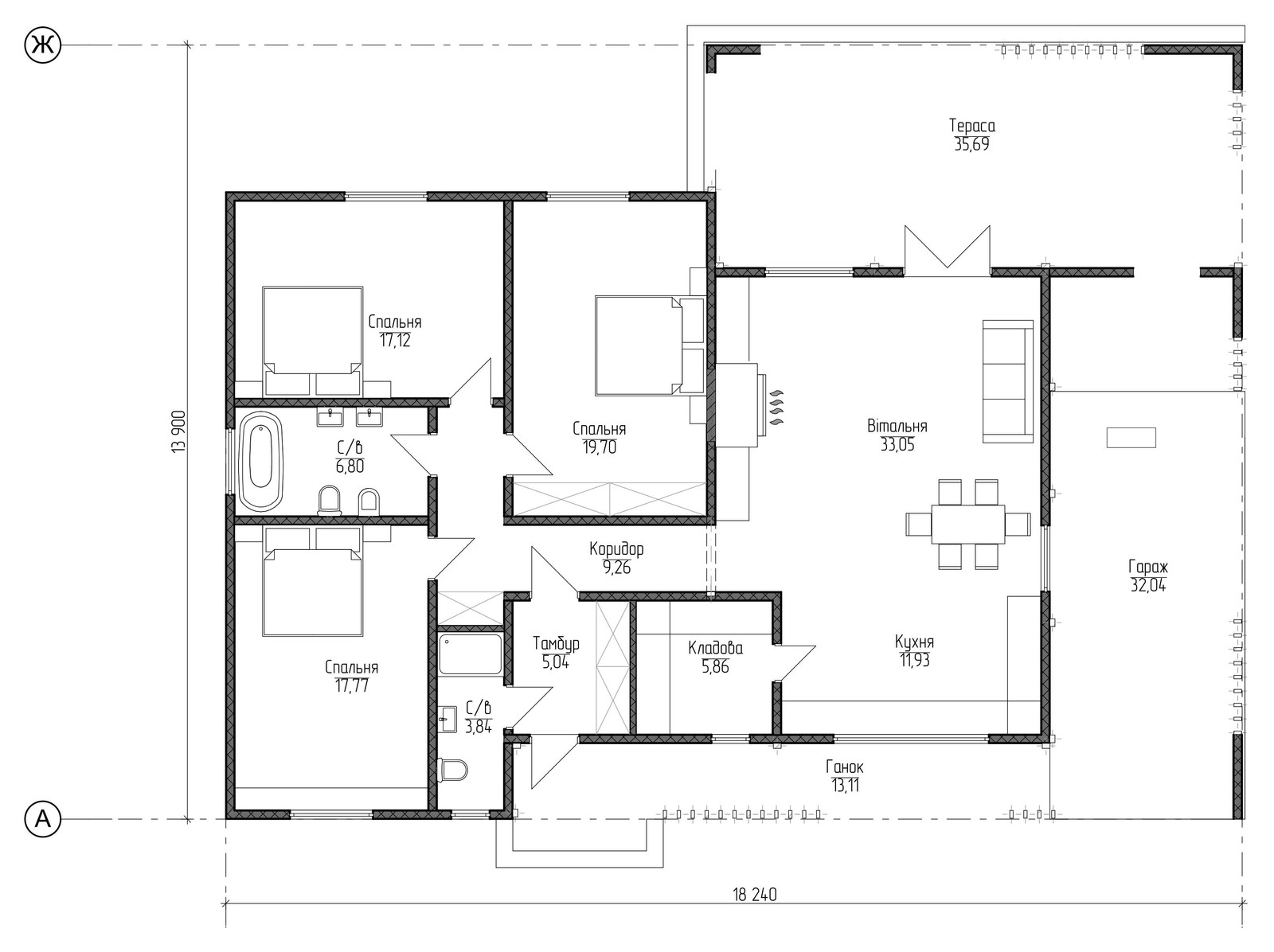 Одноэтажный дом в стиле минимализм – 130,37 кв.м.