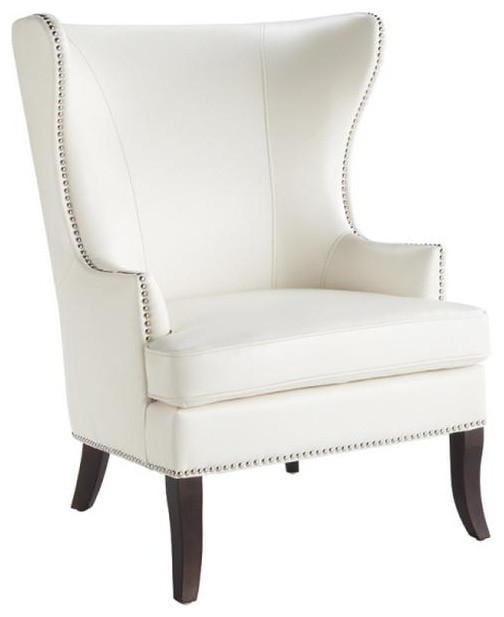 Leather Wing Chair With Nailhead Transitional Armchairs And Leather Wing Chair With Nailhead Ivory