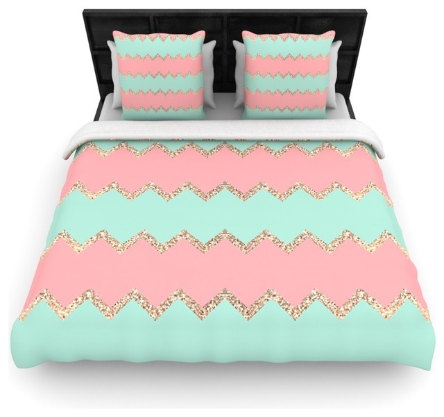 Kess InHouse Monika Strigel "Avalon Soft Coral and Mint Chevron" Orange
