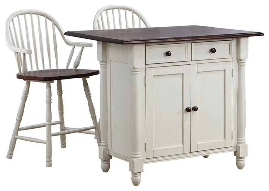 Sunset Trading Andrews 3-Piece Expandable Wood Kitchen Island in Antique White
