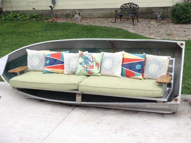 repurpose an aluminum boat into an xl sofa - beach style