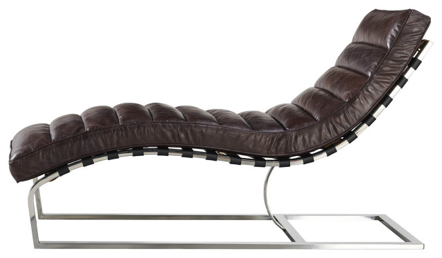 De databank Ervaren persoon Uit Plano Modern Channeled Leather Chaise Lounge Dark Brown Leather -  Contemporary - Indoor Chaise Lounge Chairs - by Crafters and Weavers | Houzz
