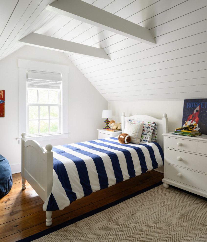 Design ideas for a country kids' room in Boston with medium hardwood floors and timber.
