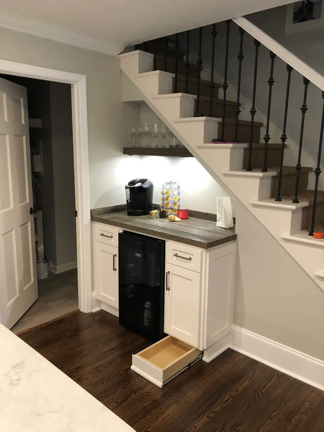 custom kitchen and includes drawer for pet plate
