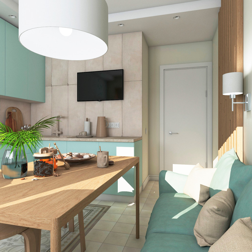 Дизайн современной однокомнатной квартиры в морских оттенках