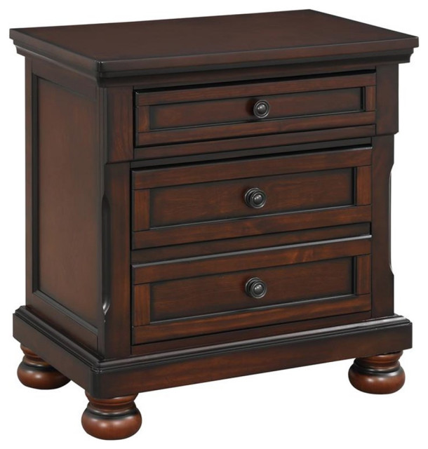 Lexicon Cumberland 3-Drawers Traditional Wood Nightstand in Brown Cherry