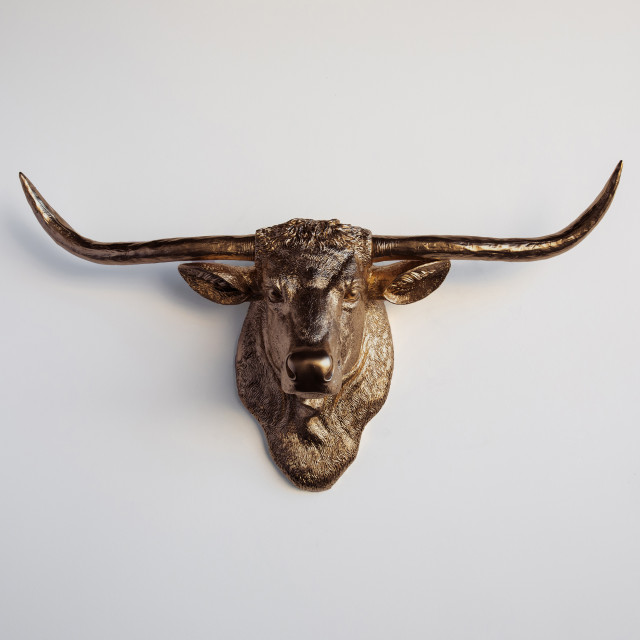 Faux Taxidermy Steer Head Wall Mount, Bronze