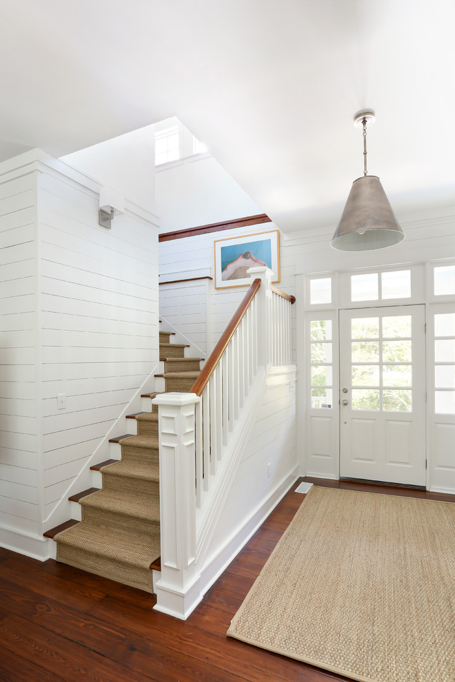 Design ideas for a beach style foyer in San Francisco with a single front door and a white front door.