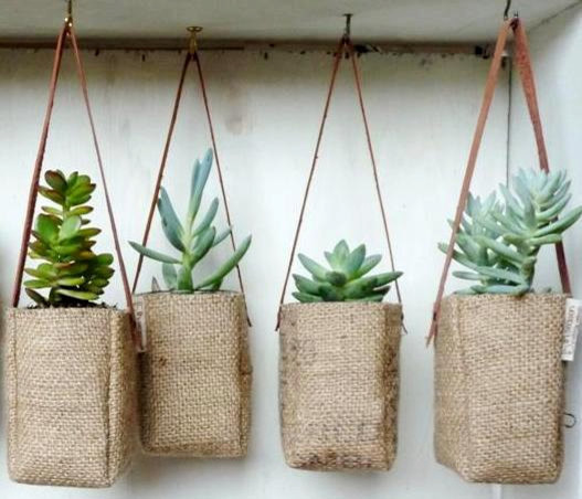 Upcycled Green Abby Plant Baskets With Leather Strap by 5th Season