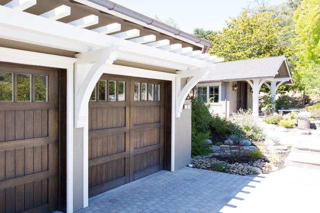 Wood garage doors with custom trellis - Transitional - Garage - San