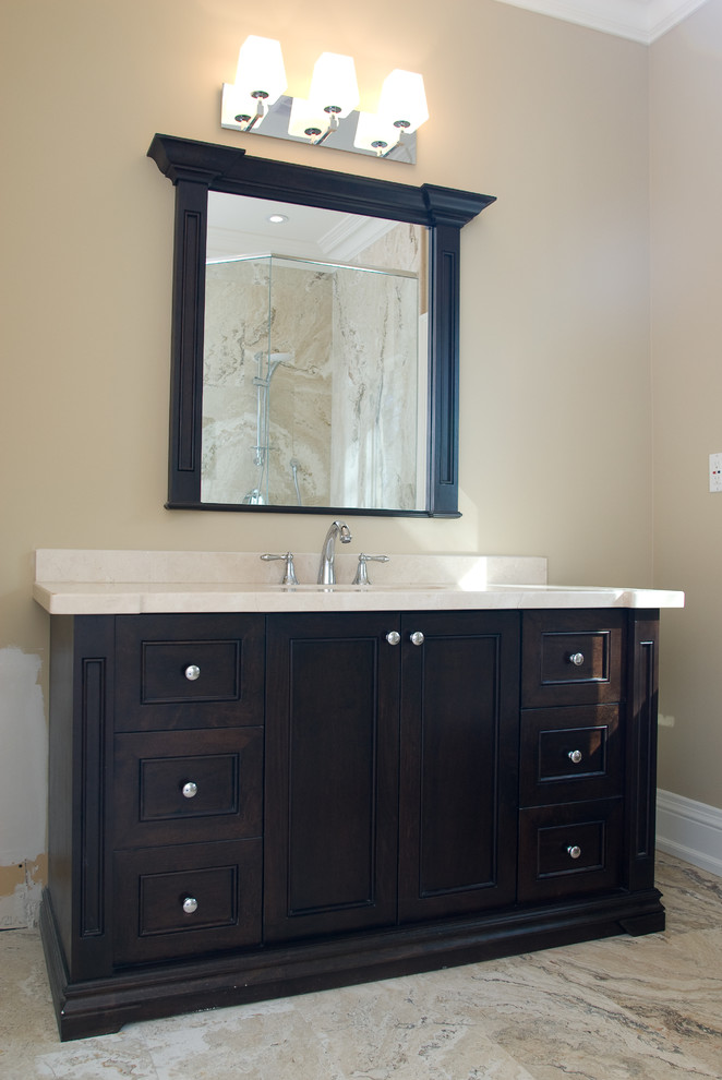 Stained Walnut Vanity Transitional Bathroom Toronto by Symphony
