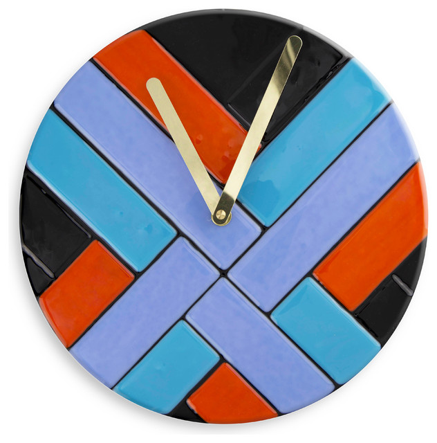 Contemporary "Orange Woven" Glass Clock