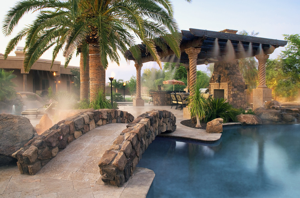 This is an example of a mediterranean custom-shaped pool in Phoenix.