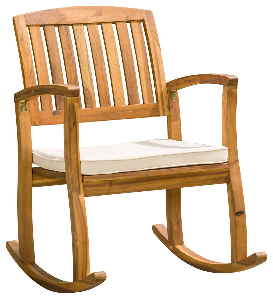 sadie outdoor acacia wood rocking chair with cushion