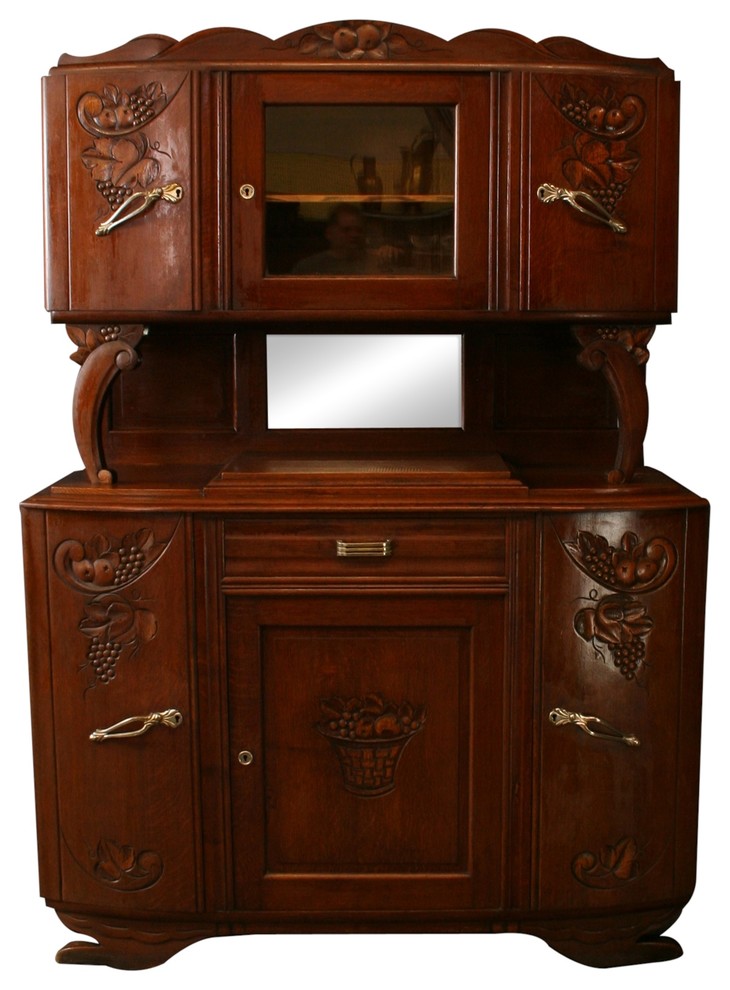 Consigned 1920 Art Deco Buffet French Carved Oak Midcentury Buffets And Sideboards by