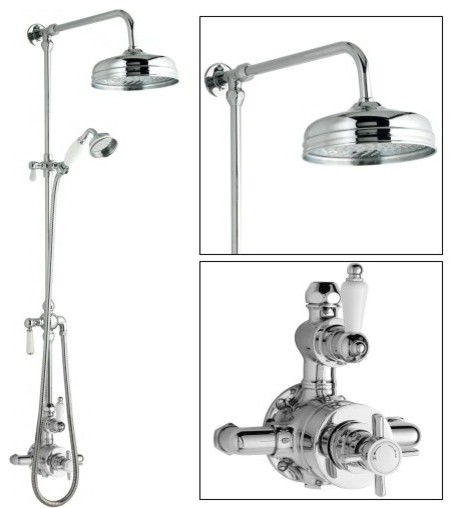Ceramic & Chrome Thermostatic Shower System With Rose Head and Grand Riser Kit