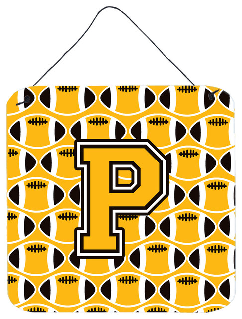 letter p football wall door hanging print black old gold and white contemporary outdoor wall art by the store houzz