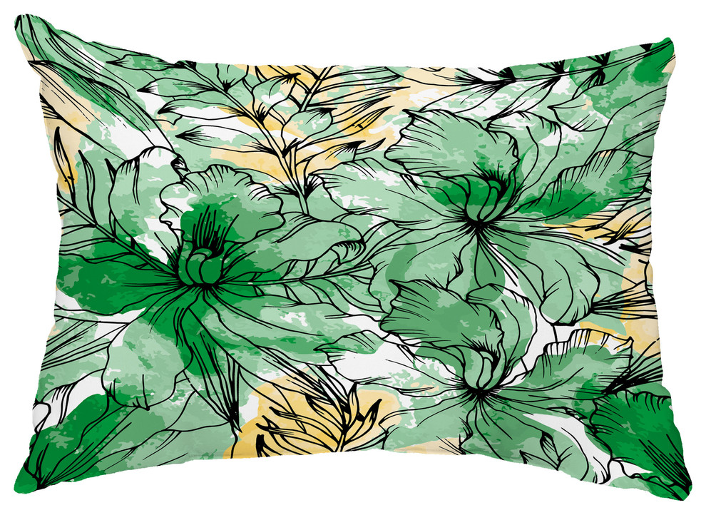 Zentangle 14"x20" Floral Decorative Outdoor Pillow, Green
