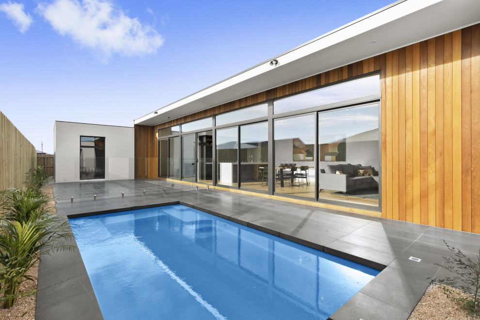 This is an example of a small contemporary courtyard rectangular pool in Geelong.