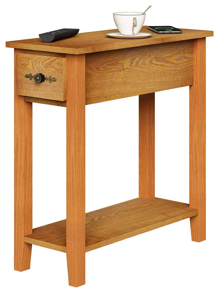Narrow Small End Table for Living Room with Storage Transitional