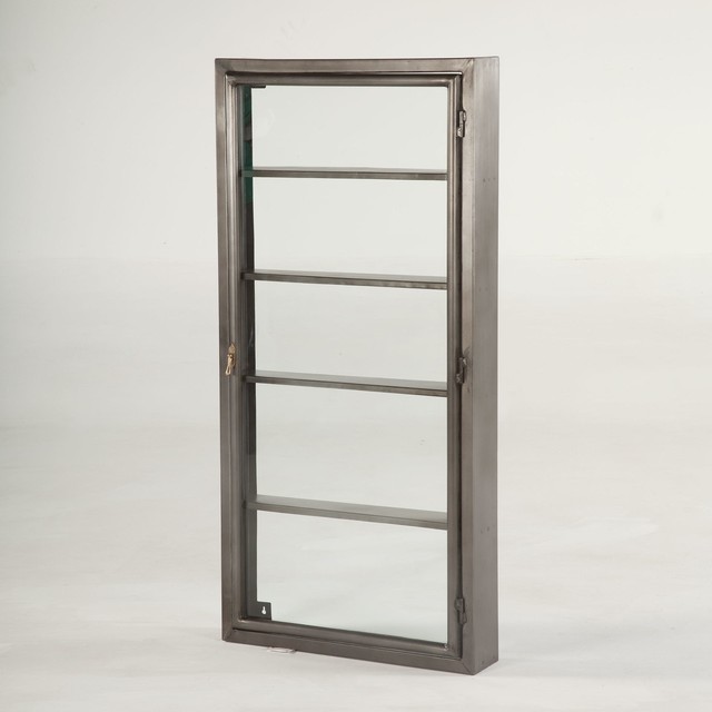 48 T Wall Cabinet Glass Panel Door Hand Forged Iron Contemporary