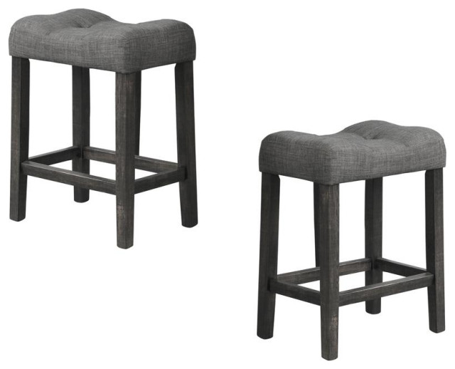 Vitaliya Gray Linen Counter Height Stools Transitional Bar Stools