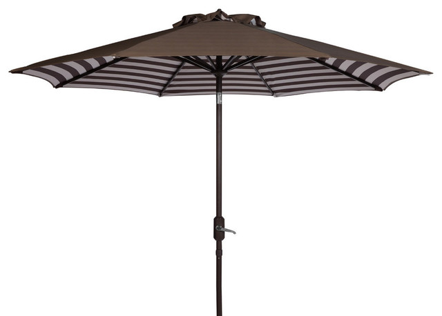 Safavieh Athens Inside Out Striped 9' Crank Umbrella, Brown/White