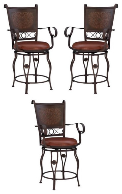 Home Square 24" Tall Metal Stamped Back Counter Stool in Bronze - Set of 3
