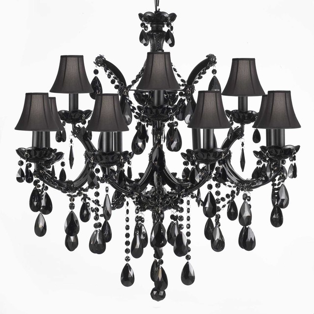 Jet Black Crystal Chandelier With Shades Traditional Jet Black Crystal Chandelier With Shades