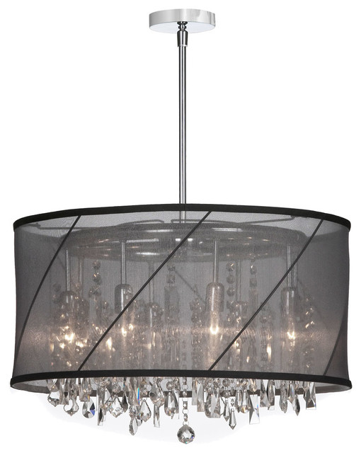 Saffron 8Light Crystal Chandelier With Organza Shade, Black Contemporary Chandeliers by