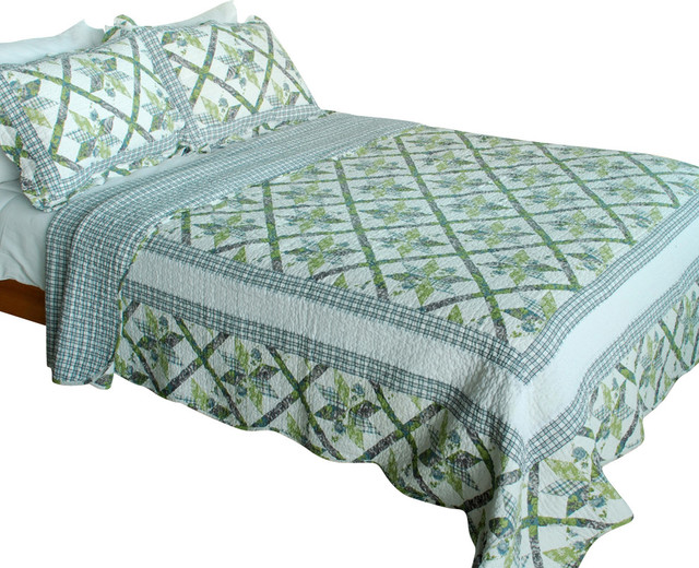 Cozy Air 100% Cotton 3PC Vermicelli-Quilted Patchwork Quilt Set (Full/Queen)