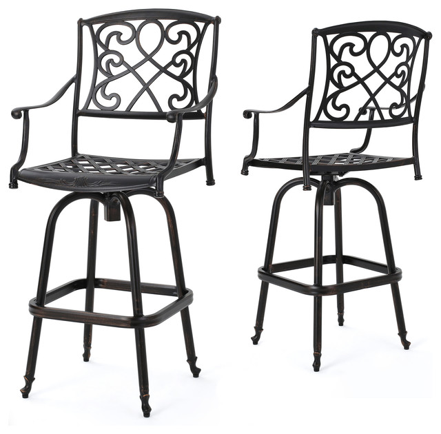 Paris Copper Finish Cast Aluminum Swivel Bar Stools, Set of 2