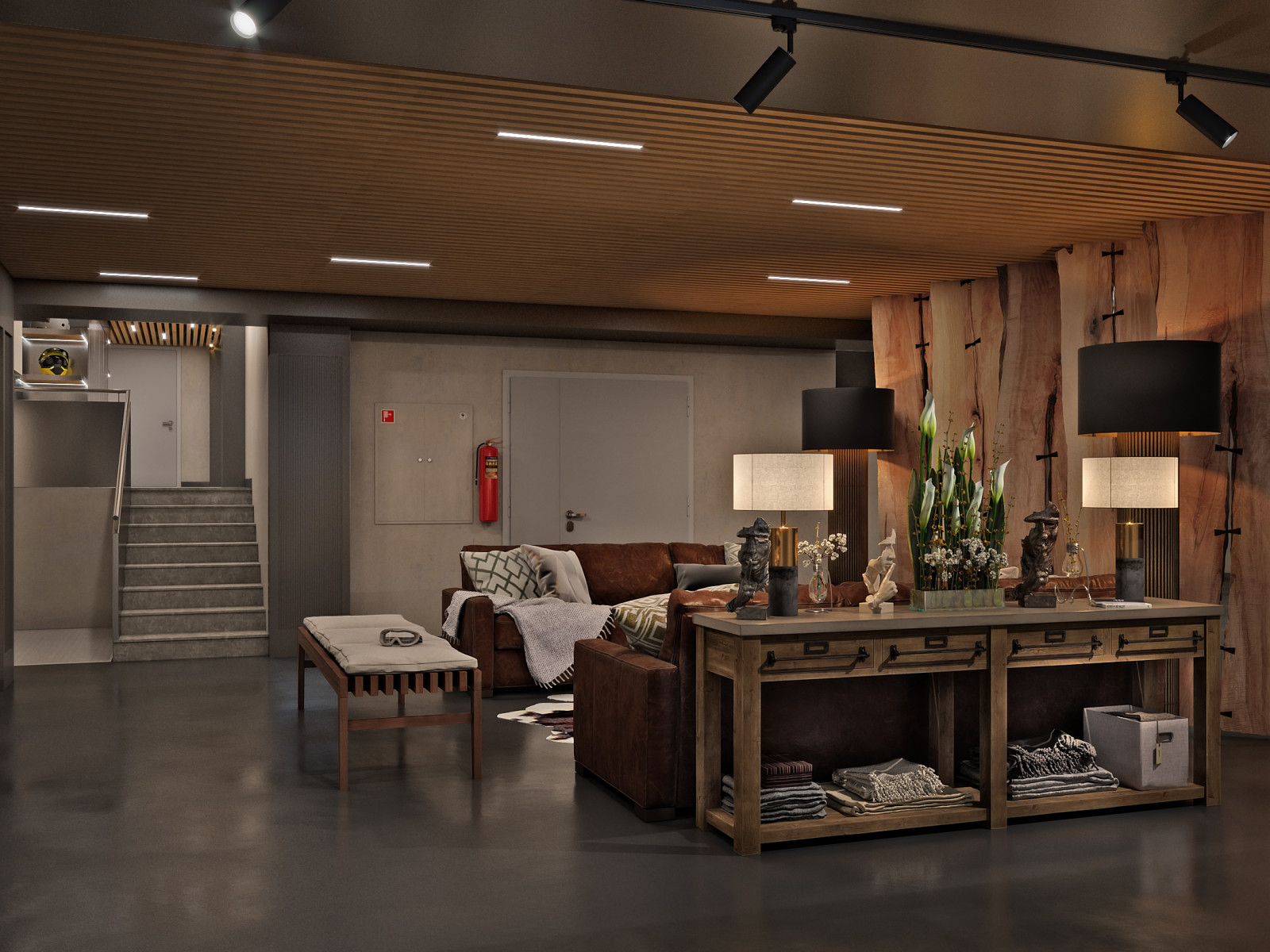 Горнолыжный курорт. Гараж. Пространство для хранения лыжного оборудования.