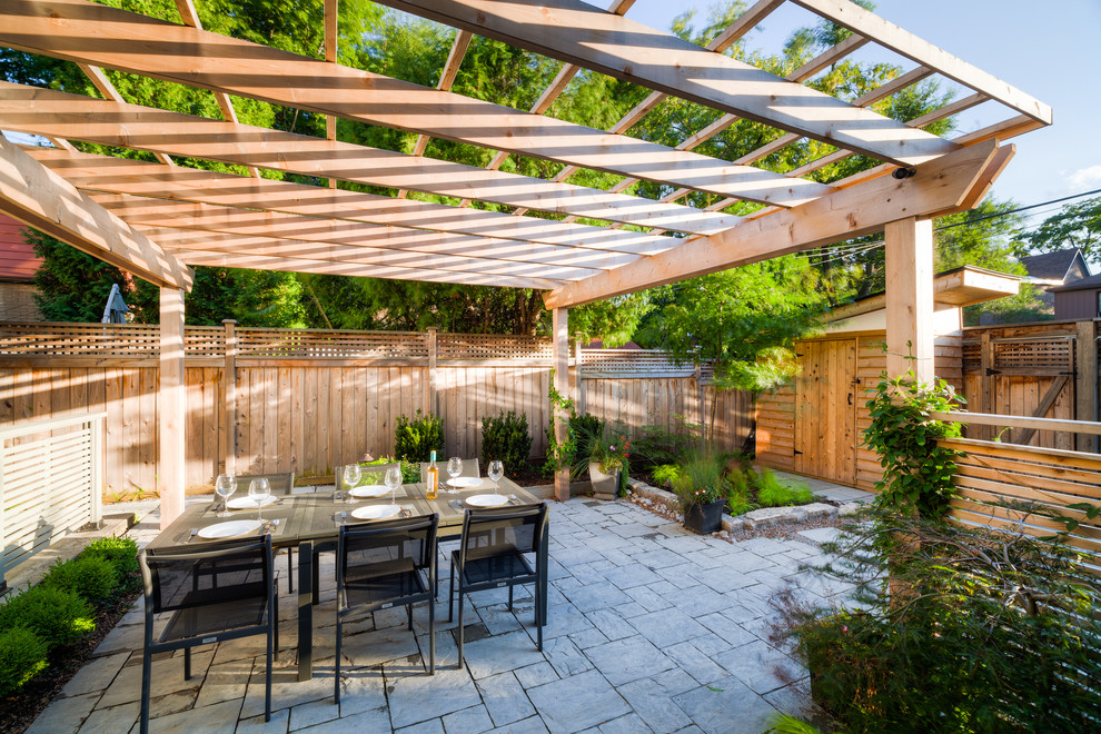 Design ideas for a modern patio in Toronto with a pergola.