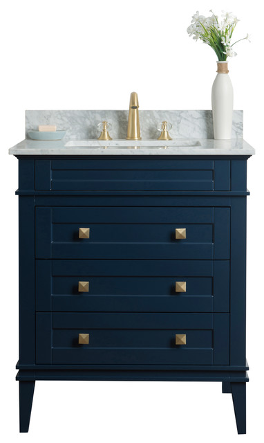 30 Single Sink Bathroom Vanity Blue With Carrara Marble Top