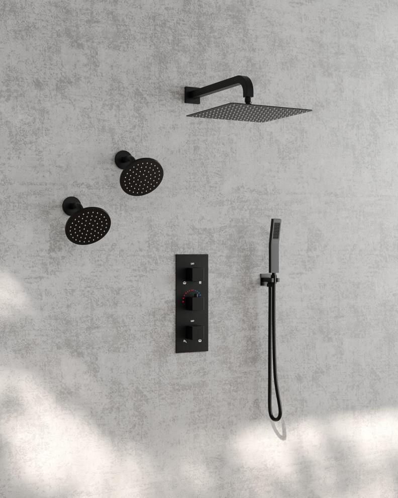 Triple Heads 12" Rain High Pressure Shower System With 3 Way