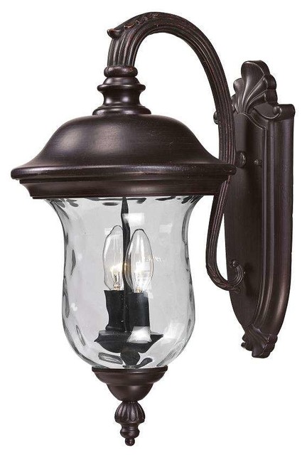 Armstrong 2-Light Outdoor Wall Mount Bronze Clear Water Glass