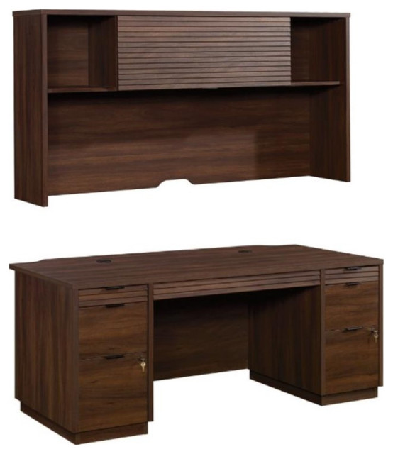 Home Square 2Piece Set with Excutive Desk & Hutch in Spiced Mahogany