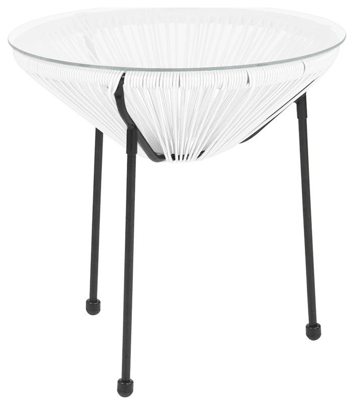 Flash Furniture Valencia Glass Top Patio End Table in White and Black