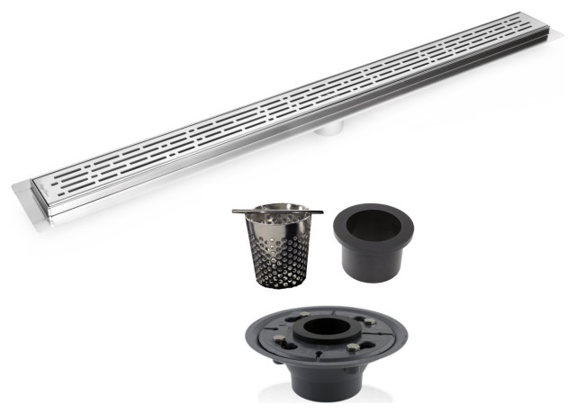 72 Inch Linear Drain, Extra Large Grate Covers with ABS Base and Hair Trap Set