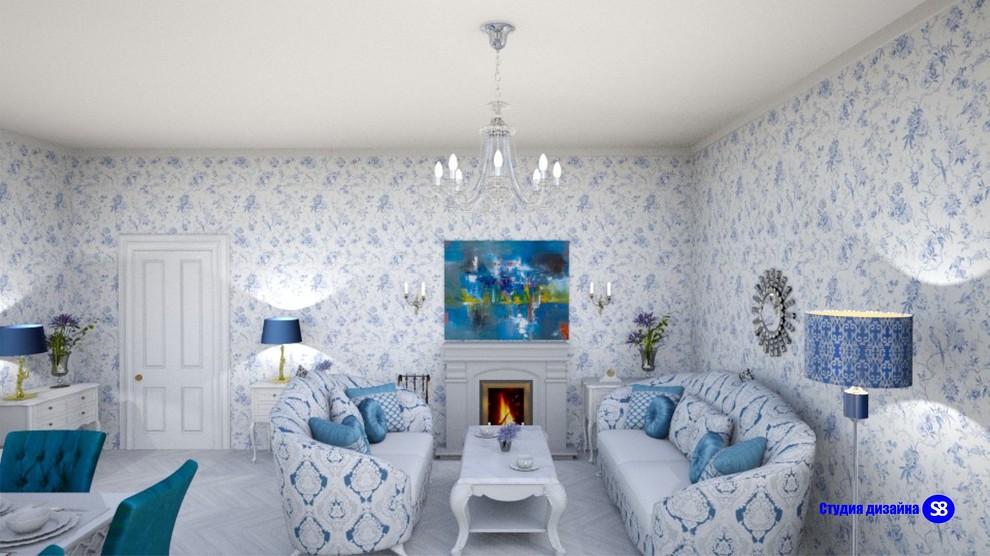 Кухня совмещенная с гостиной в классическом стиле для клиента из Франции