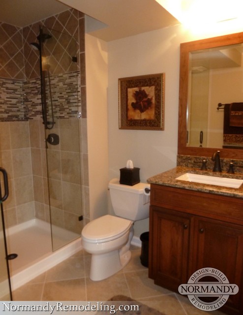 Finished Bathroom Ideas - 62 Finished Basement Ideas (Photos) : Most bathroom tile is moisture resistant, durable and easy to maintain.