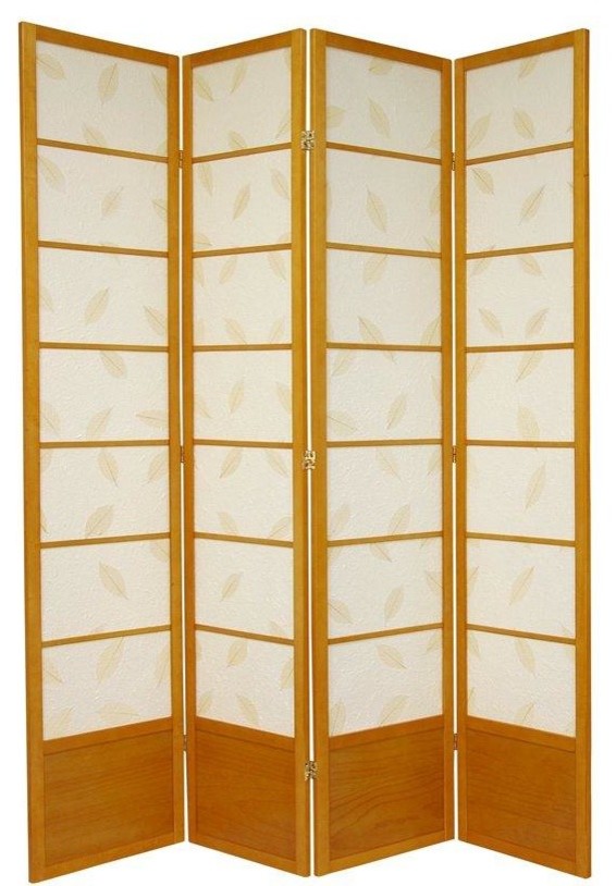 7' Tall Botanic Shoji Screen, 4 Panel, Honey